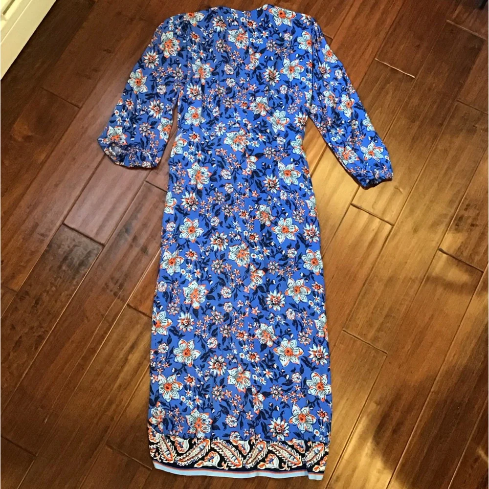Zara Megane Floral Wrap Midi Dress Blue CottageCore Boho M NWOT - Picture 3 of 7